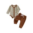 thumbnail image 1 of RUINIXCW Baby Boy Fall Outfit Striped Knit Long Sleeve Rompers  Elastic Pants Set, 1 of 8