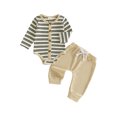 thumbnail image 1 of RUINIXCW Baby Boy Fall Outfit Striped Knit Long Sleeve Rompers  Elastic Pants Set, 1 of 8