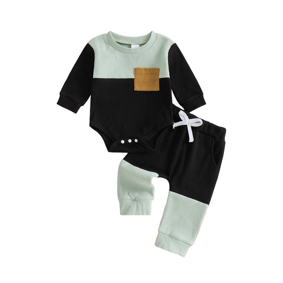 RUINIXCW Baby Boy Fall Outfits Long Sleeve Contrast Color Romper + Pants Set
