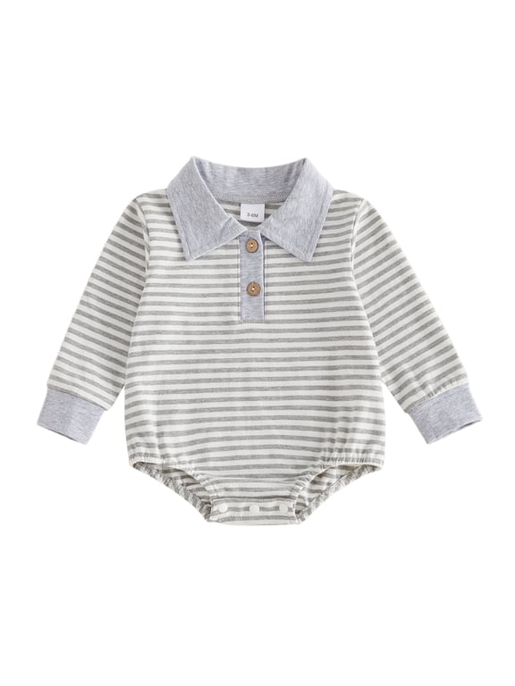 RUINIXCW Baby Boy Fall Romper Stripe Print Buttons Turn Down Collar Long Sleeve Infant Bodysuits Jumpsuits