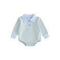 thumbnail image 1 of RUINIXCW Baby Boy Fall Romper Stripe Print Buttons Turn Down Collar Long Sleeve Infant Bodysuits Jumpsuits, 1 of 9