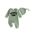 thumbnail image 1 of RUINIXCW Baby Boy Fall Romper Waffle Letter Embroidery Crew Neck Bodysuits with Hat, 1 of 6