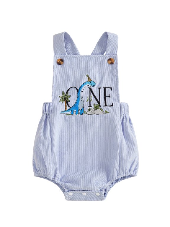 Baby Boy First Birthday Outfit 1st Birthday One Years Old Clothes Summer Fall Romper Overalls Animal Embroidery Sleeveless Bodysuit Jumpsuit
