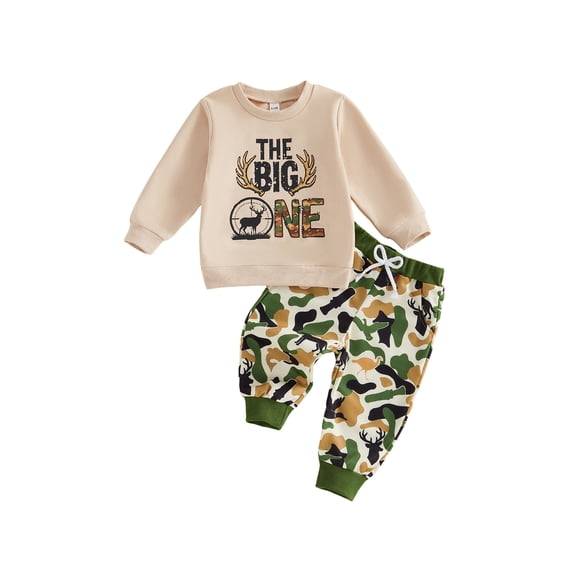 RUINIXCW Baby Boy First Birthday Outfit 1st Birthday One Years Old Hunting Clothes Fall Winter Long Sleeve Sweatshirt and Camouflage Pants Set