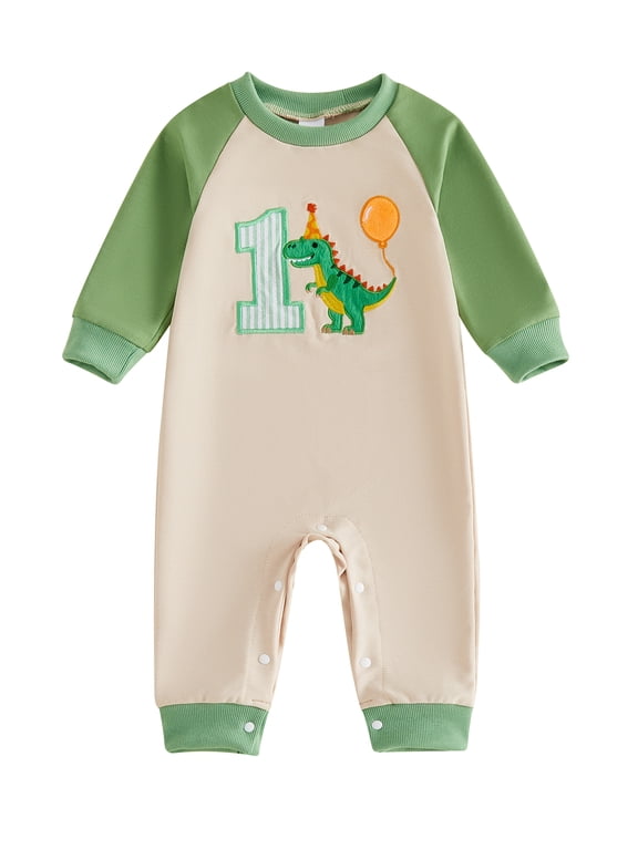 Baby Boy First Birthday Outfit 1st Birthday Romper Infant Boys Spring Fall Winter Clothes Cute Animal Embroidery Raglan Long Sleeve Jumpsuit