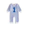 thumbnail image 1 of RUINIXCW Baby Boy First Birthday Outfit Romper Infant Boys 1st Birthday One Years Old Clothes Letter Embroidery Long Sleeve Waffled Striped Jumpsuit, 1 of 10