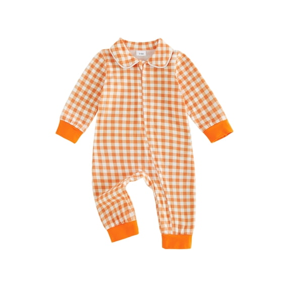 RUINIXCW Baby Boy Girls Fall Romper Adorable Plaid Long Sleeve Doll Collar Zipper Jumpsuit