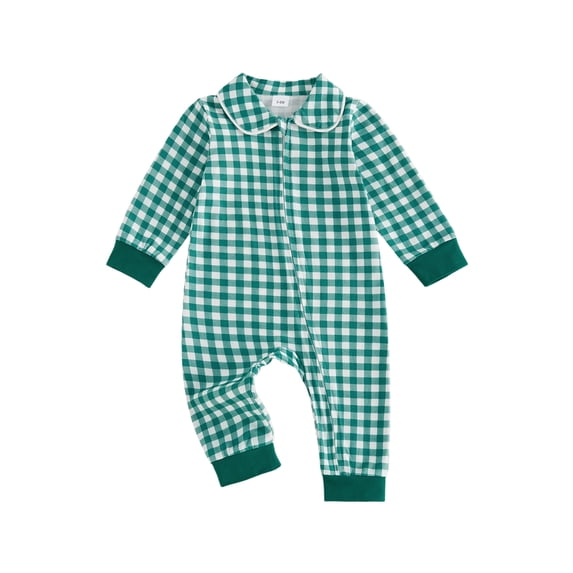 RUINIXCW Baby Boy Girls Fall Romper Adorable Plaid Long Sleeve Doll Collar Zipper Jumpsuit