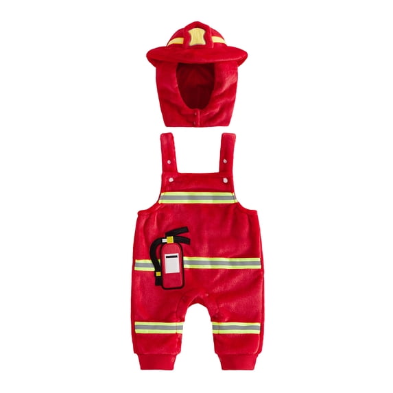 RUINIXCW Baby Boy Halloween Costume Long Sleeve Firefighter Suspender Jumpsuit, Hat