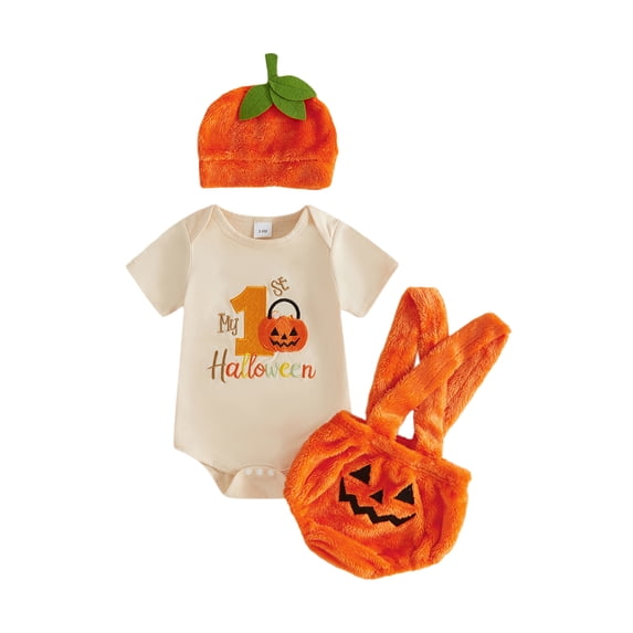 RUINIXCW Baby Boy Halloween Outfit Short Sleeve Romper Furry Suspender Shorts Hat