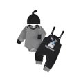 thumbnail image 1 of RUINIXCW Baby Boy Halloween Outfit Striped Crew Neck Long Sleeve Romper Pumpkin/Ghost Embroidery Overalls and Hat 3 Pcs Set, 1 of 9