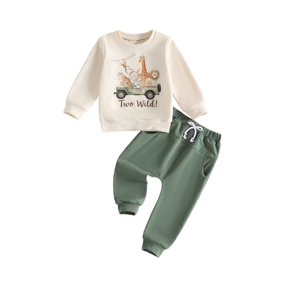 RUINIXCW Baby Boy Second Birthday Outfit 2nd Birthday Two Years Old Clothes Spring Fall Winter Long Sleeve Animal Sweatshirt Tops Jogger Pants Set