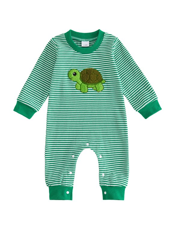 RUINIXCW Baby Boy Striped Sweatshirt Romper Casual Turtle Embroidery Fall Long Sleeve Jumpsuit for Infant Toddler Cute Outfit