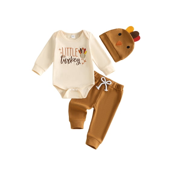 RUINIXCW Baby Boy Thanksgiving Outfit Letter Embroidery Long Sleeve Romper Pants Hat