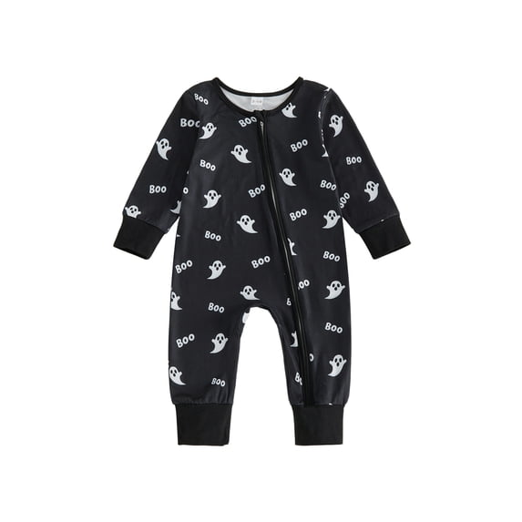 RUINIXCW Baby Boys Halloween Romper Ghost/Pumpkin Smile Print Crew Neck Long Sleeve Jumpsuit Bodysuits for Fall Newborn Clothes