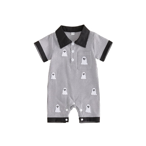 RUINIXCW Baby Boys Jumpsuit, Short Sleeve Stripes Pumpkin/Ghost Summer Romper Halloween Clothes