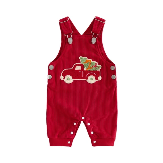 RUINIXCW Baby Christmas Corduroy Overalls Tree Car Embroidered Sleeveless Jumpsuit