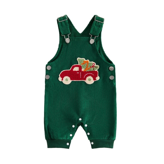 RUINIXCW Baby Christmas Corduroy Overalls Tree Car Embroidered Sleeveless Jumpsuit