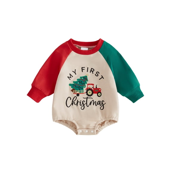 RUINIXCW Baby Christmas Sweatshirt Romper Embroidered Raglan Long Sleeve Bodysuit