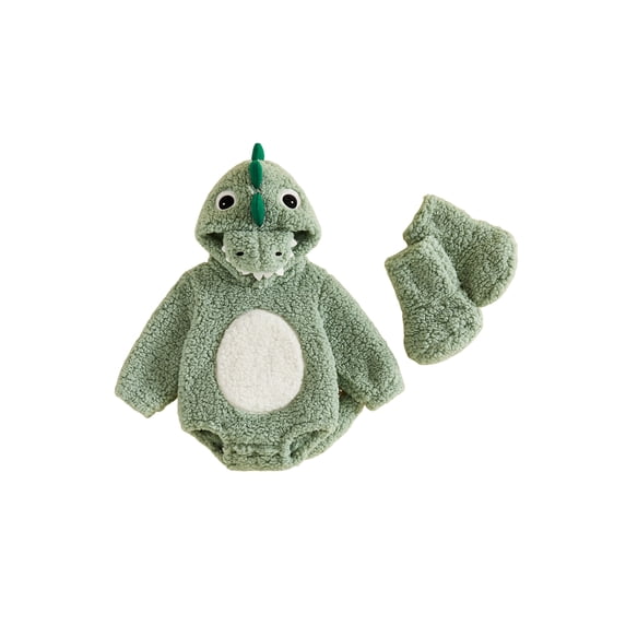 RUINIXCW Baby Dinosaur Romper with Hood Warm Fleece Animal Costume and Leg Warmer