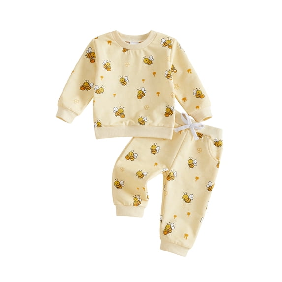 RUINIXCW Baby Fall Outfit, Bee Print Long Sleeve Crew Neck Sweatshirt with Pants