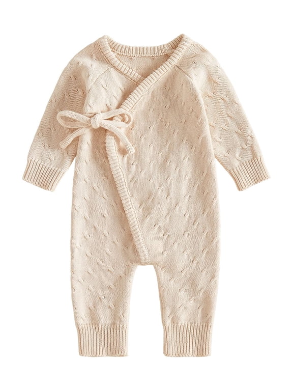 RUINIXCW Baby Fall Sweater Romper Wrap Side-Tie Long Sleeve Knit Bodysuit