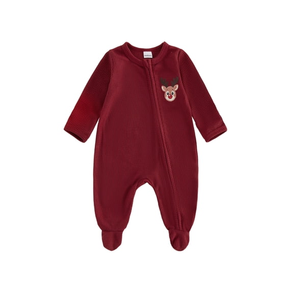 RUINIXCW Baby Footies, Long Sleeve Zip-up Embroidery Jumpsuit Christmas Romper for Boys Girls
