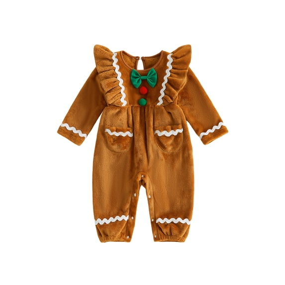 RUINIXCW Baby Gingerbread Crew Neck Long Sleeve Plush Christmas Romper