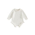 thumbnail image 1 of RUINIXCW Baby Girl Autumn Sweater Romper Long Sleeve O Neck Ruffle Trim Eyelet Knit Playsuit with Headband, 1 of 8