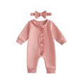 thumbnail image 1 of RUINIXCW Baby Girl Autumn Zip Romper Long Sleeve Bodysuit with Headband 2 Pcs Set, 1 of 8