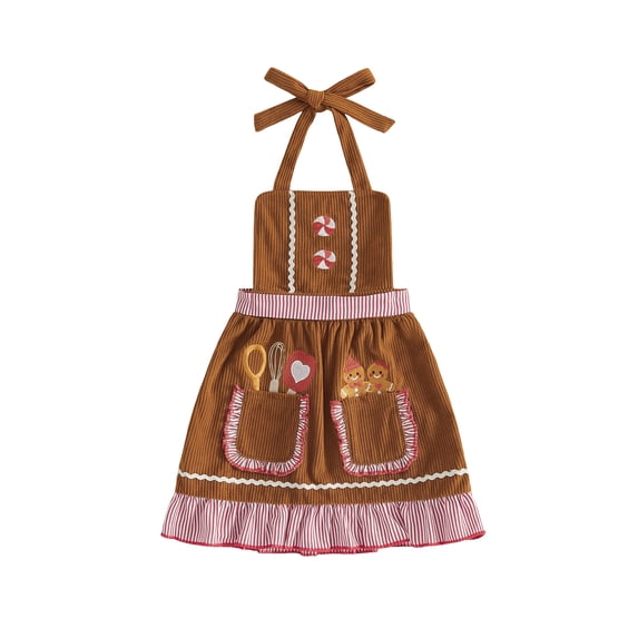 RUINIXCW Baby Girl Christmas Dress Halter Apron Dress Toddler Gingerbread Costume