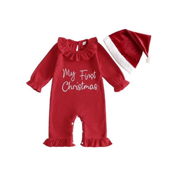 RUINIXCW Baby Girl Christmas Outfit Letter Embroidery Long Sleeve Jumpsuit and Hat