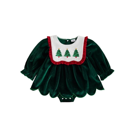 RUINIXCW Baby Girl Christmas Romper Long Sleeve Tree Embroidery Bodysuit Dress