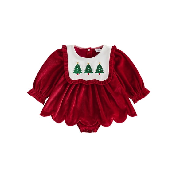 RUINIXCW Baby Girl Christmas Romper Long Sleeve Tree Embroidery Bodysuit Dress