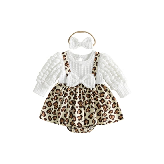 RUINIXCW Baby Girl Fall Bodysuit Long Sleeve Leopard Print Romper Dress and Headband