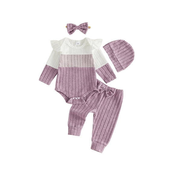 RUINIXCW Baby Girl Fall Outfits Contrast Color Long Sleeve Romper Pants Headband Hat