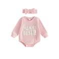 thumbnail image 1 of RUINIXCW Baby Girl Fall Outfits Long Sleeve Letter Embroidery Romper with Headband, 1 of 2