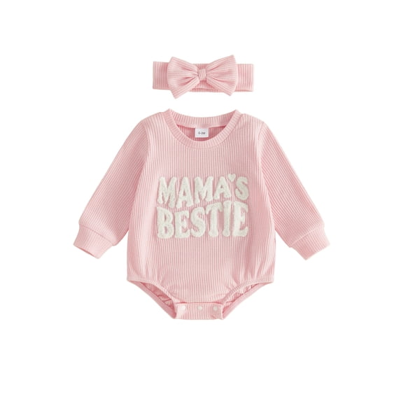 RUINIXCW Baby Girl Fall Outfits Long Sleeve Letter Embroidery Romper with Headband