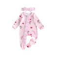 thumbnail image 1 of RUINIXCW Baby Girl Fall Outfits Printed Long Sleeve Ruffle Footed Jumpsuit Headband, 1 of 8