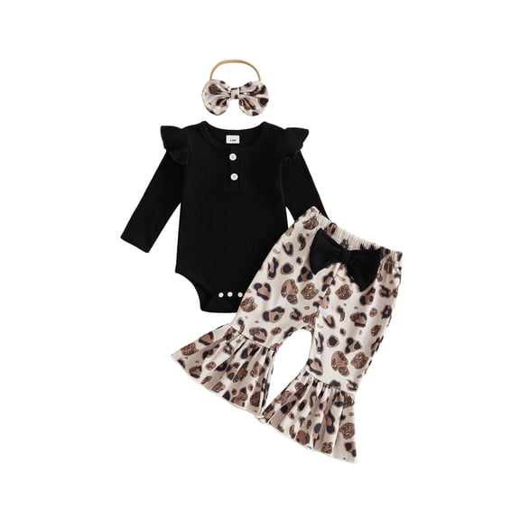 RUINIXCW Baby Girl Fall Outfits Ruffle Long Sleeve Romper Leopard Pants Headband