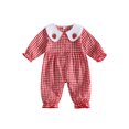 thumbnail image 1 of RUINIXCW Baby Girl Fall Romper Plaid Button Up Doll Collar Long Sleeve Jumpsuit, 1 of 8