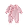 thumbnail image 1 of RUINIXCW Baby Girl Fall Romper Ribbed Knit Solid Color V-Neck Long Sleeve Bodysuits, 1 of 4