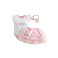 thumbnail image 1 of RUINIXCW Baby Girl First Birthday Cake Mesh Outfit 1st Birthday Clothes One Years Old Rainbow Sprinkles Fly Sleeve Romper Tulle Tutu Skirt Headband 3 Piece Set, 1 of 9