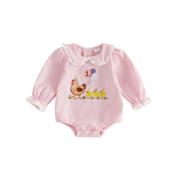 RUINIXCW Baby Girl First Birthday Romper Hen Balloon Embroidery Long Sleeve Jumpsuit