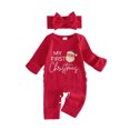 thumbnail image 1 of RUINIXCW Baby Girl First Christmas Outfit Letter Long Sleeve Romper Bow Headband, 1 of 8