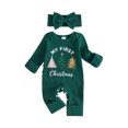 thumbnail image 1 of RUINIXCW Baby Girl First Christmas Outfit Letter Long Sleeve Romper Bow Headband, 1 of 8
