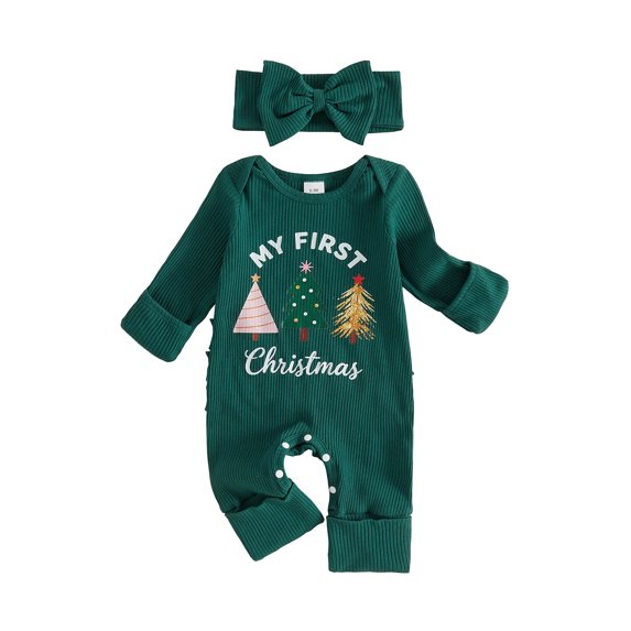 RUINIXCW Baby Girl First Christmas Outfit Letter Long Sleeve Romper Bow Headband