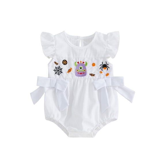 RUINIXCW Baby Girl Halloween Outfit Baby Girls Summer Fall Clothes Gingham Plaid Bubble Romper Pumpkin Witch Hat Embroidery Flying Sleeve Jumpsuit Playsuit with Bow