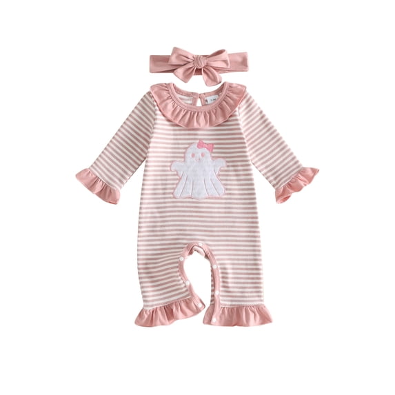 RUINIXCW Baby Girl Halloween Romper Ghost Embroidery Stripe Long Sleeve Bodysuits