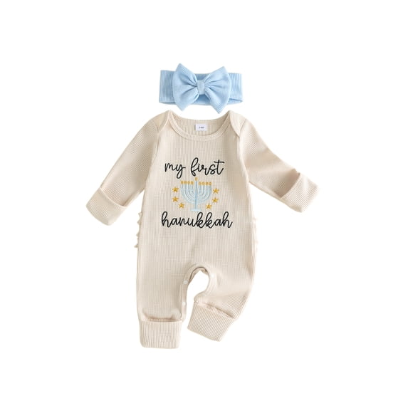 RUINIXCW Baby Girl Hanukkah Outfits Long Sleeve Jumpsuit with Headband